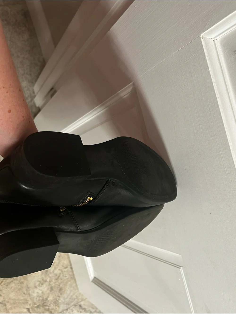 Title: Michael Kors Black Leather Knee High Riding Boots Gold MK Logo